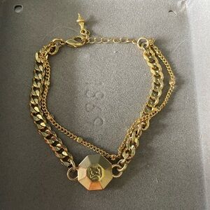 Gold Chain Bracelet with LV Charm